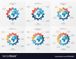 Set Of Gear Wheel Style Chart Template With Globe