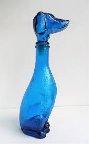 Vintage Blue Glass Bottle In The Shape