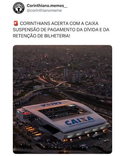 🚨 CORINTHIANS ACERTA COM A CAIXA SUSPENSÃO DE PAGAMENTO DA DÍVIDA E DA RETENÇÃO DE BILHETERIA! O Corinthians chegou a um acordo com a Caixa Econômica Federal para suspender por um ano
