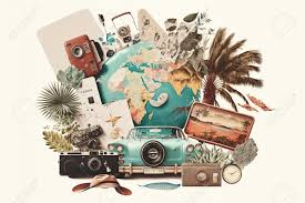 Tourism And Travel Concept, Collage On White Background. Generative AI  Illustration. Stock Photo, Picture and Royalty Free Image. Image 198227297.