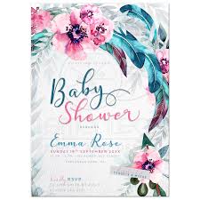 Flowers Feathers Boho Baby Shower Invitation