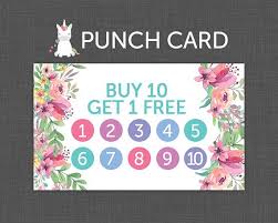 Punch Card Floral Punch Card Buy 10 Get 1 Free Reward In