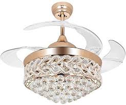 Amazon Com Rs Lighting Fandelier Gold Crystal Ceiling Fans 42 Inch With Lights And Remote Modern Invisible Retractable Chandelier Fan Light Led Lighting Polished Golden For Living Room Bedroom Kitchen Dining