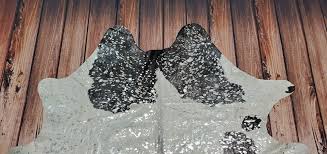 metallic cowhide rug silver on black