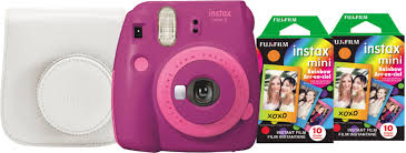 Instax mini film is about the size of a credit card, but has a border, so the image area is about 1.8 by 2.4 inches in size. Best Buy Fujifilm Instax Mini 9 Instant Film Camera Bundle Purple Pink 600021126