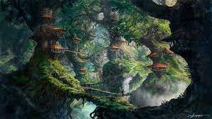 anime fantasy art landscape trees
