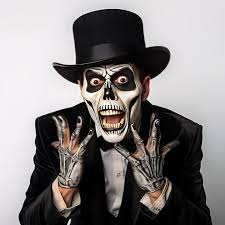 black hat suit and skull makeup opens