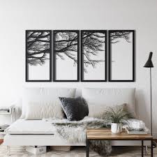 4 Panels Tree Metal Wall Decor Modern