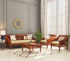 Buy Alanis Wooden Sofa Set Honey
