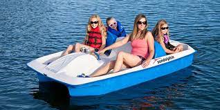 The sun dolphin 5 seat pedal boat comfortably seats three adults and two children with pedal positions for 1, 2, or 3 people. Sun Dolphin 5 Seat Pedal Boat With Canopy Sports Fitness Sports Outdoors Malibukohsamui Com