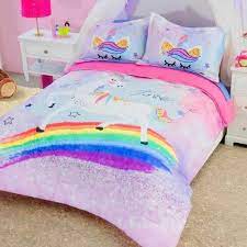 unicorn rainbow girl comforter 2pcs