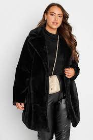Plus Size Black Luxe Faux Fur Coat