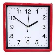 8 Square Quartz Wall Clock With A Red