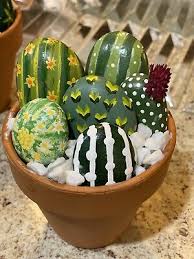 Hand Painted Rock Cactus Garden In
