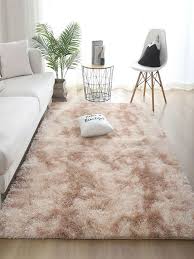 simple beige tie dye long plush rug