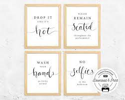 Funny Bathroom Signs Set Of 4 Instant