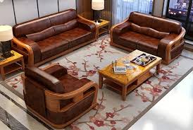 Teak Wood Leatherite Sofa