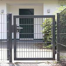 metal garden gate with square frame and