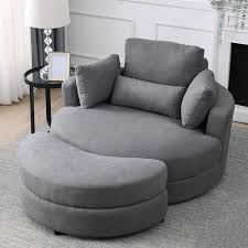 magic home 51 in swivel accent barrel sofa linen fabric lounge club big round chair with storage ottoman and pillows dark gray