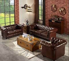 wooden 6 seater designer leather sofa set