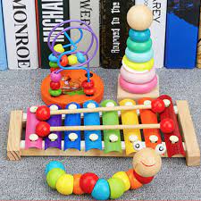 Combo 4 món đồ chơi gỗ- sâu- đàn-tháp-luồn hạt dành cho bé từ 6 tháng đến 3  tuổi giá cạnh tranh