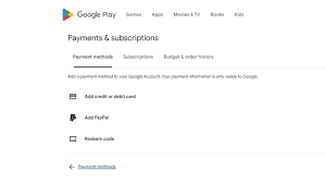 remove payment methods in google play