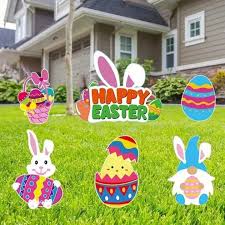 6pcs colorful easter yard signs stakes