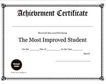 Printable Most Improved Student Awards Certificates Templates