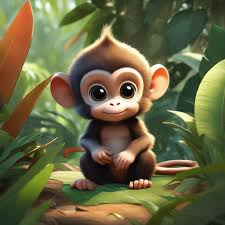 cute baby monkey drawing with big round