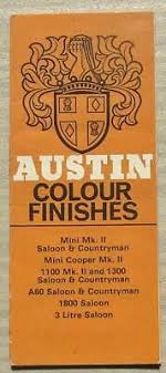 Austin Car Range Colour Chart C1970 2469 A60 Mini Cooper 3 Litre A60 1800 Ebay