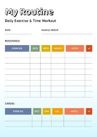 time workout planner layout