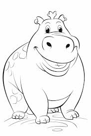 white coloring page of cartoon hippo