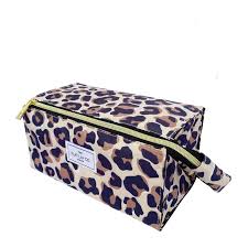 flat makeup box bag leopard print