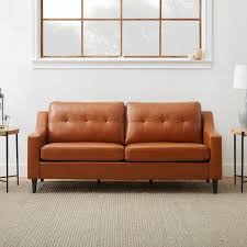 Faux Leather Rectangle Tufted Sofa