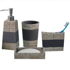 Designer, budget and bathroom sets! Rustic Cement Bath Accessory Set For Vanity Counter Tops Gray Brown Nu Steel Target