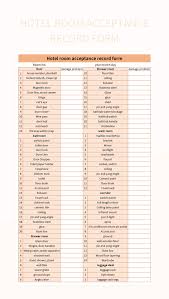 hotel room acceptance record form excel