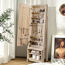 2 In 1 Wooden Cosmetics Storage Cabinet With Full Length Mirror And Bottom Rack