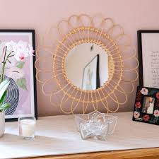 Rattan Wall Mounted Mirror Round Flower