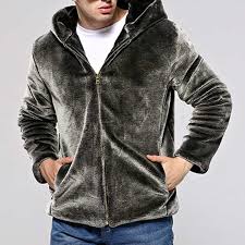 Mens Winter Warm Hooded Zipper Faux Fur