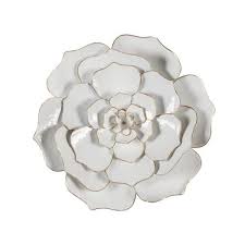 dia metal white flower wall art