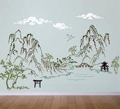 Chinese Asian Ink Landscape Scene Wall