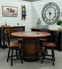 whiskey barrel table set amish bar