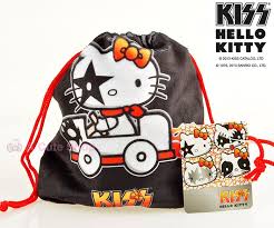 kiss x o kitty plush drawstring bag