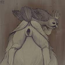 anthro avian beak bird feathered wings feathers female graffiti keadonger  looking at viewer monster nude open mouth owl pussy scp-1155 scp foundation  wings 