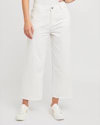 white high waisted wide leg crop jeans