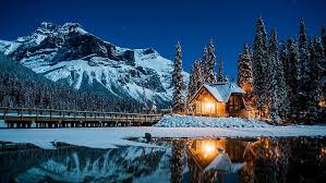 HD wallpaper: winter, reflection, nature, snow, sky, mountain, log cabin | Wallpaper Flare