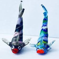Blown Glass Fish Figurine Set Of 2