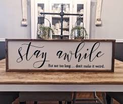 Novelty home décor plaques & signs. Stay Awhile Farmhouse Wood Sign Clever Funny Home Decor Etsy