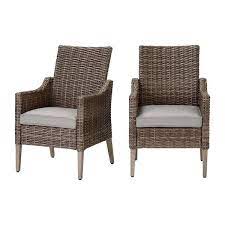 Hampton Bay Rock Cliff Brown Wicker Outdoor Patio Stationary Dining Chair With Cushionguard Stone Gray Cushions 2 Pack