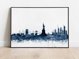 City Skyline New York Wall Art Navy